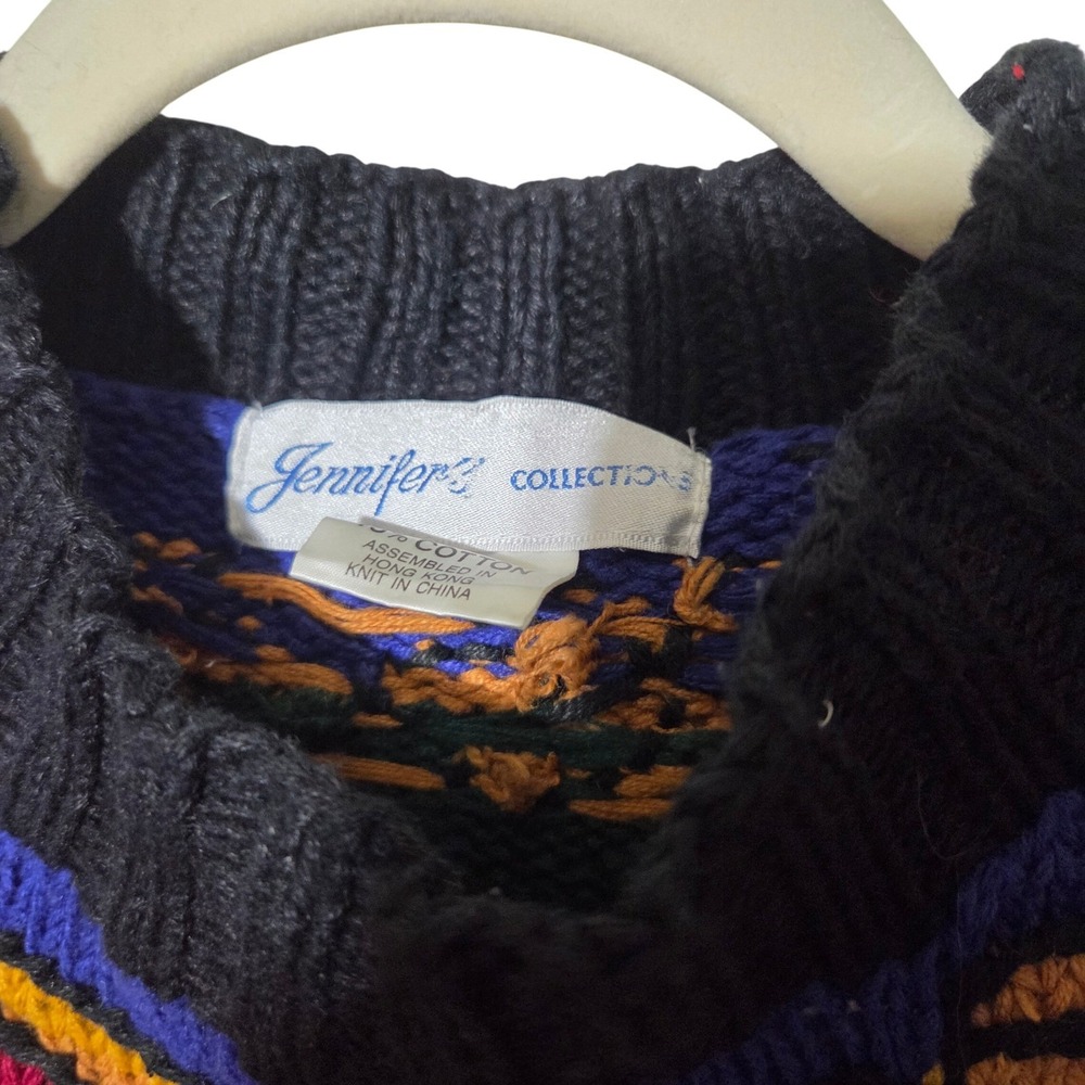 Jennifer Collection Vintage Colorblock Sweater Ornate Tapestry Knit Artsy Boho - Picture 7 of 8